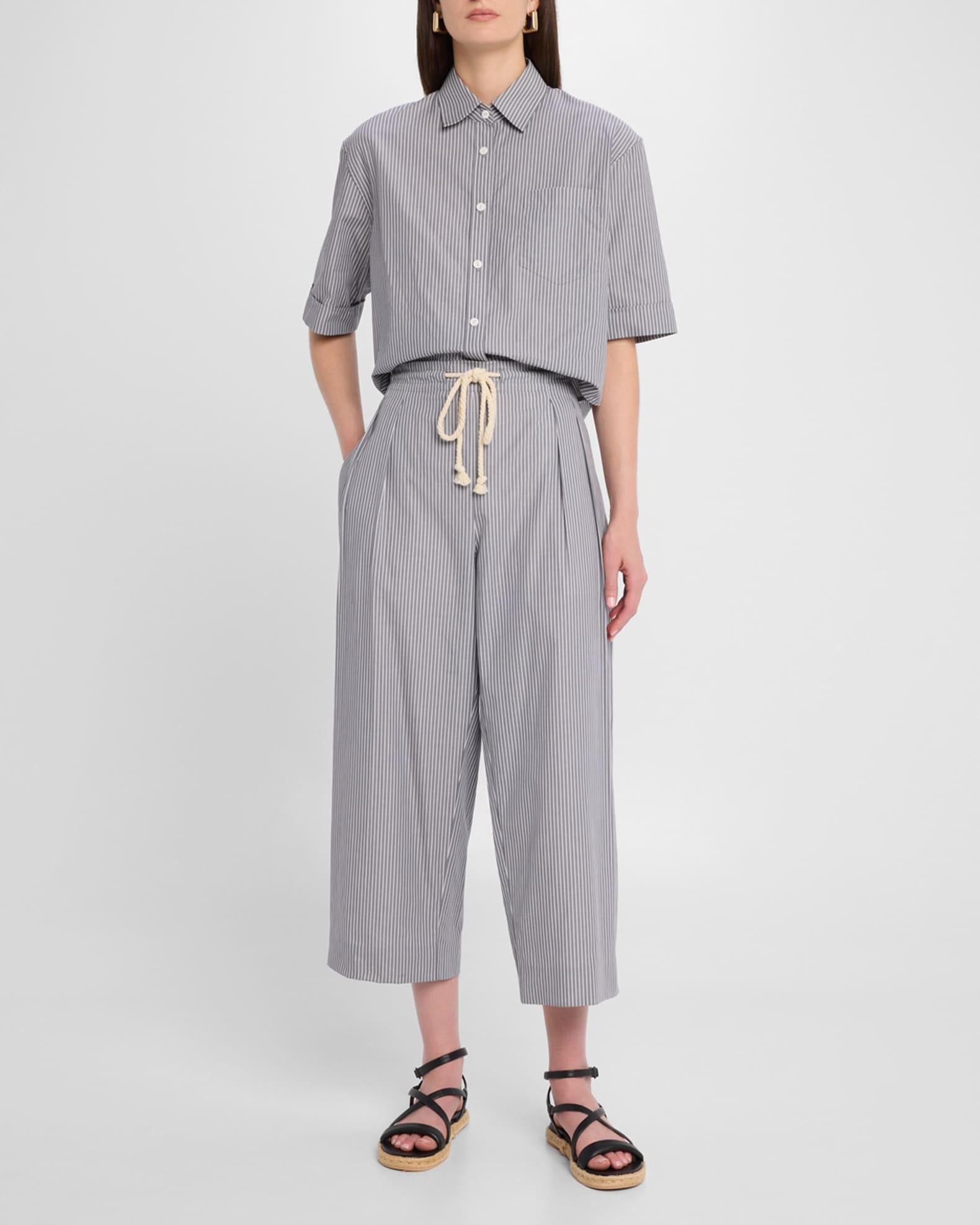 Railroad Stripe Cropped Oversized Shirt Product Image