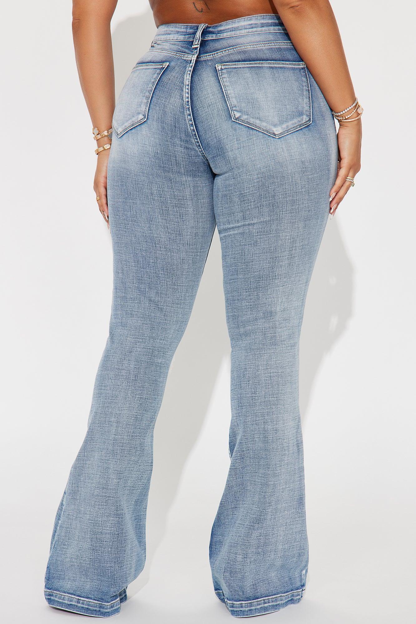 Key Figure Ripped Stretch Flare Jeans - Medium Wash Product Image