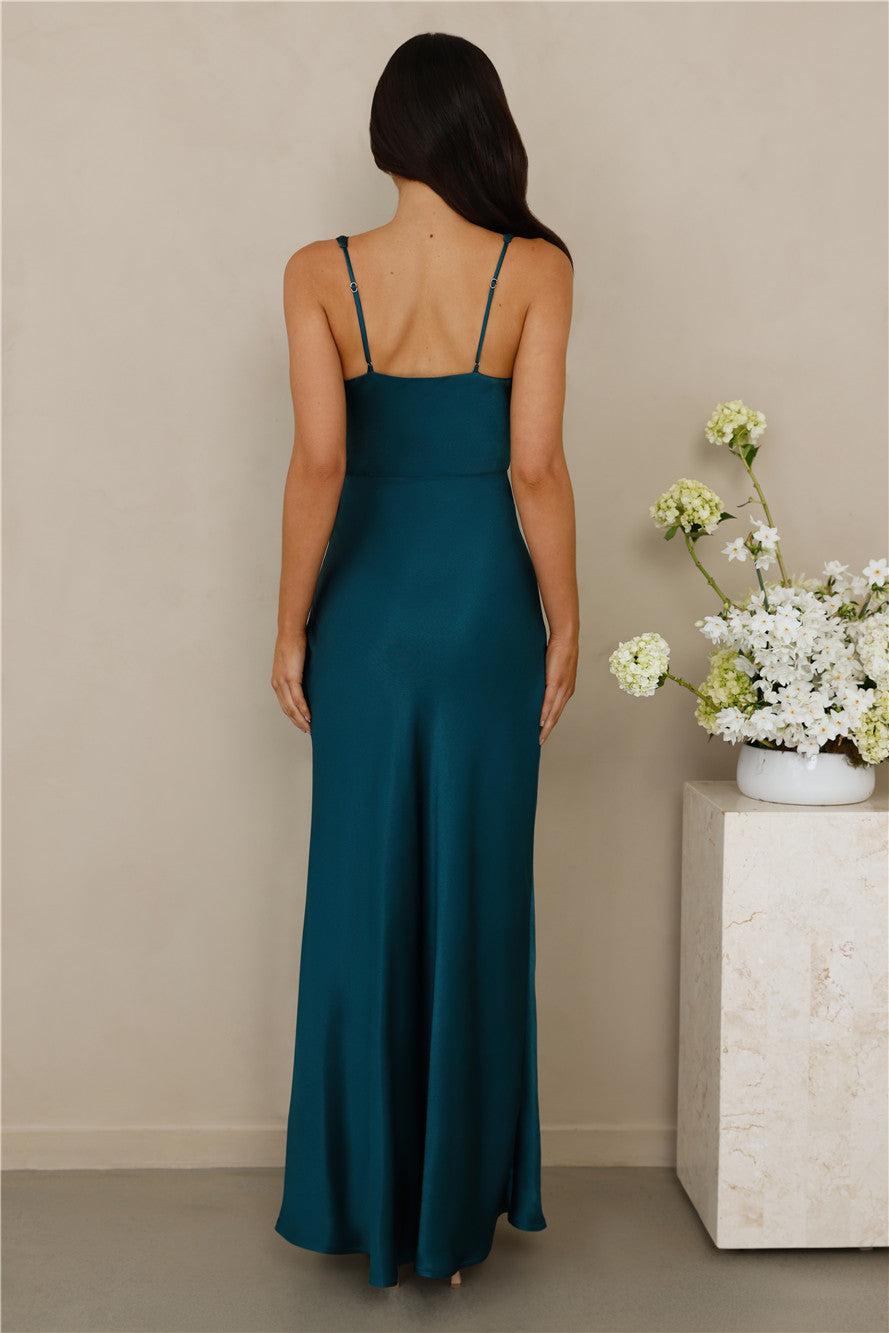 The Evelina Satin Maxi Dress Teal Product Image
