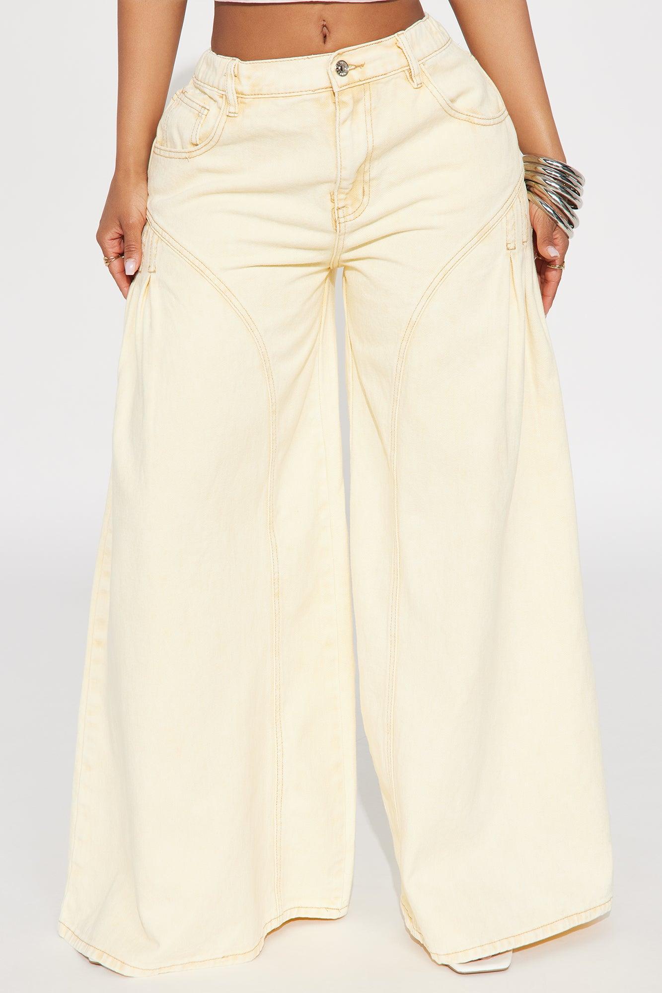 Sunset Beach Wide Leg Jeans - Yellow Product Image