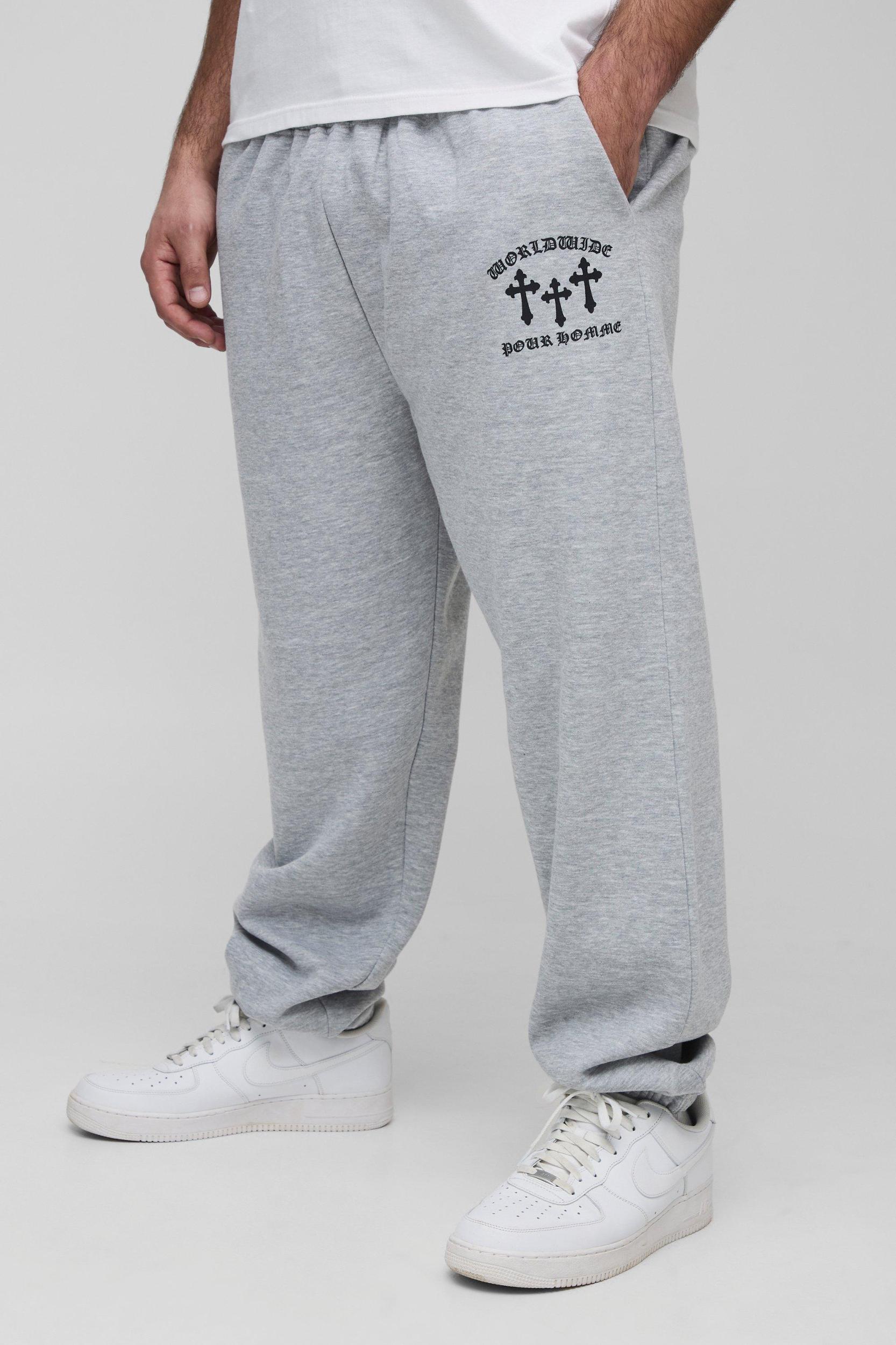 Plus Cross Print Oversized Sweatpants | boohooMAN USA Product Image