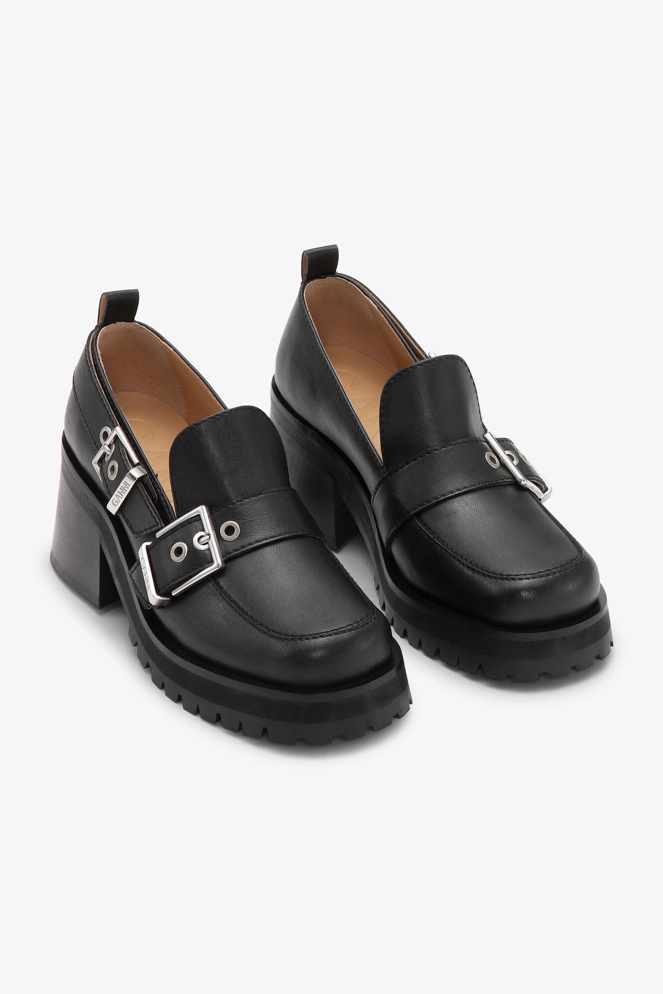 Black Feminine Buckle Platform Loafers Product Image