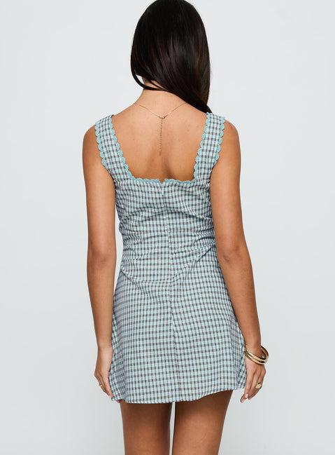 Dasha Mini Dress Blue / Brown Check Product Image