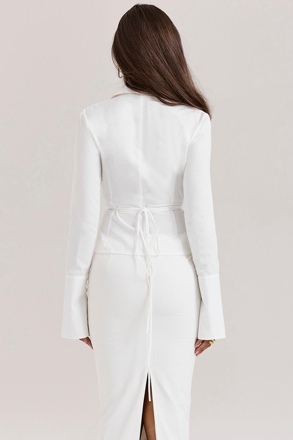 Moren  white fitted cotton tie front shirt - sale Product Image