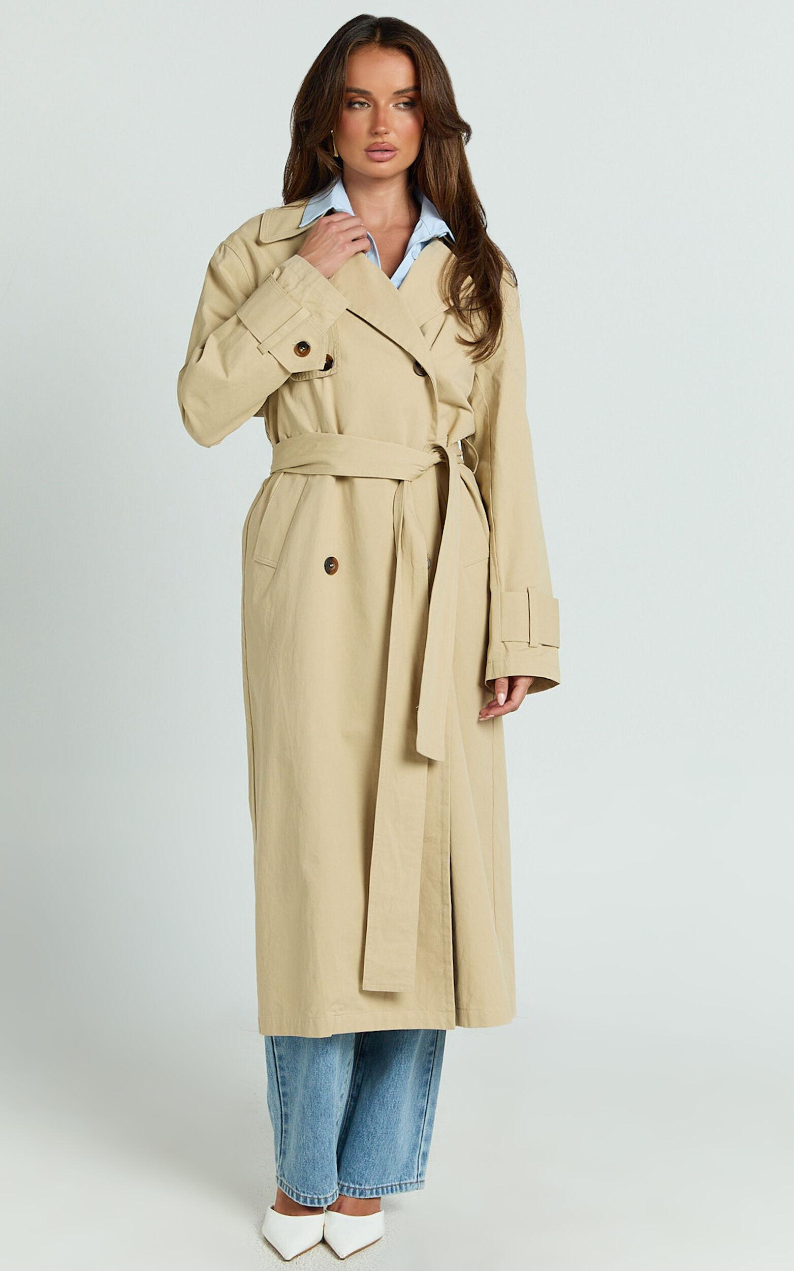 Avah Trench Coat - Double Breasted Tie Waist Coat in Camel Product Image