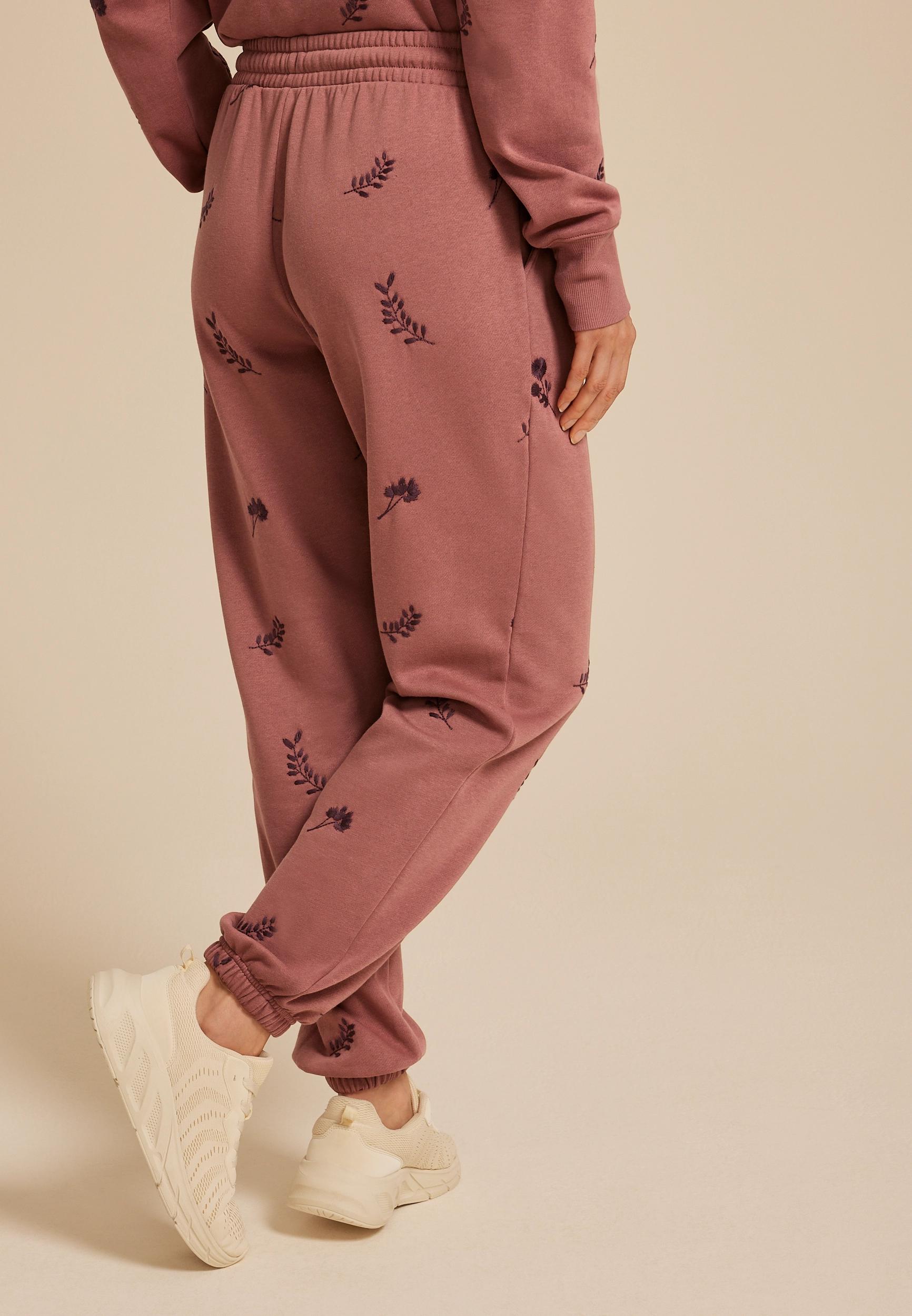 Mauve Floral Embroidered Joggers Product Image