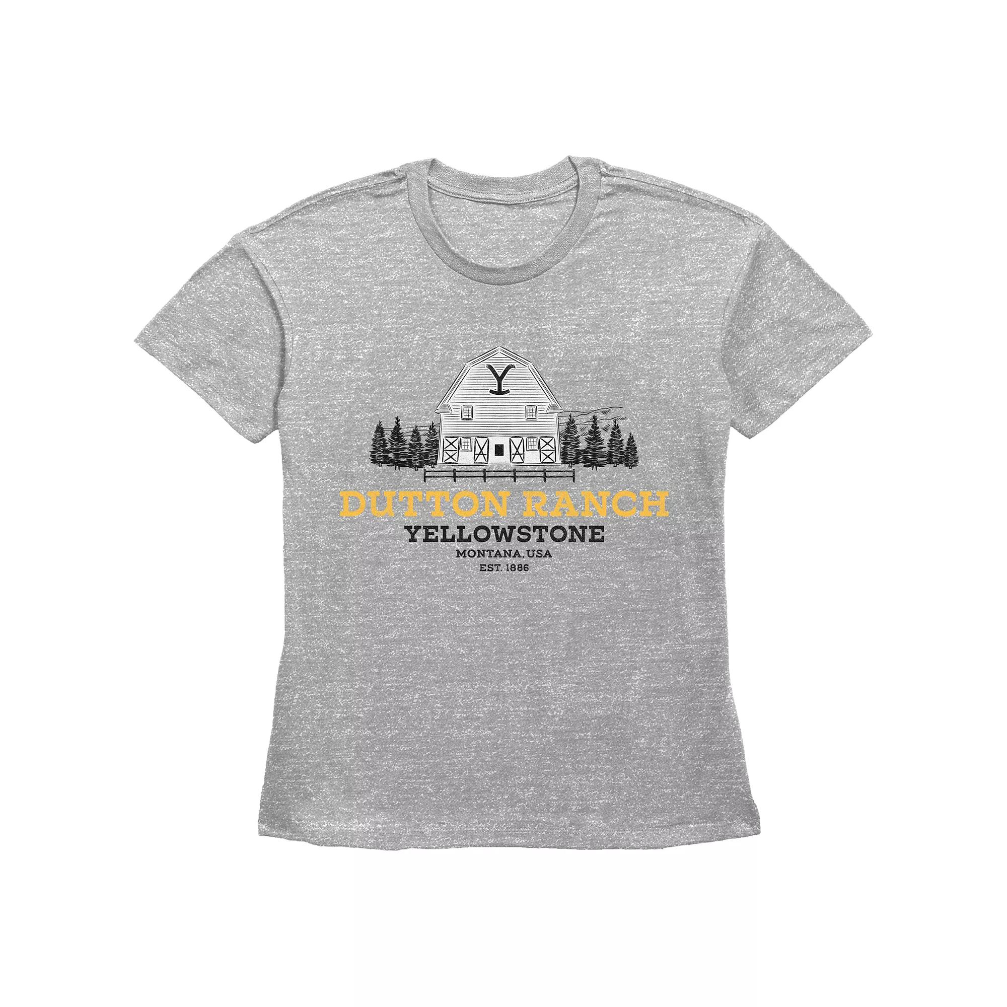 Women's Yellowstone Dutton Ranch Barn Basic Fit Graphic Tee, Girl's, Size: Medium, Grey Gray Product Image