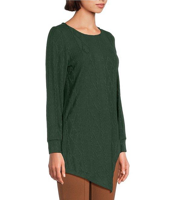 Slim Factor by Investments Riley Long Sleeve Asymmetrical Hemline Crew Neckline Knit Top Product Image