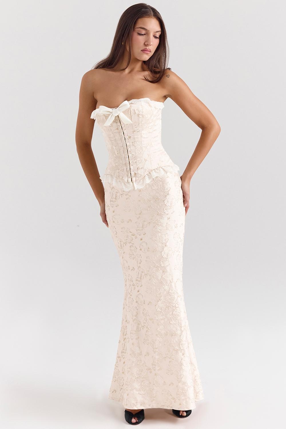 Mara  ivory metallic jacquard maxi skirt Product Image