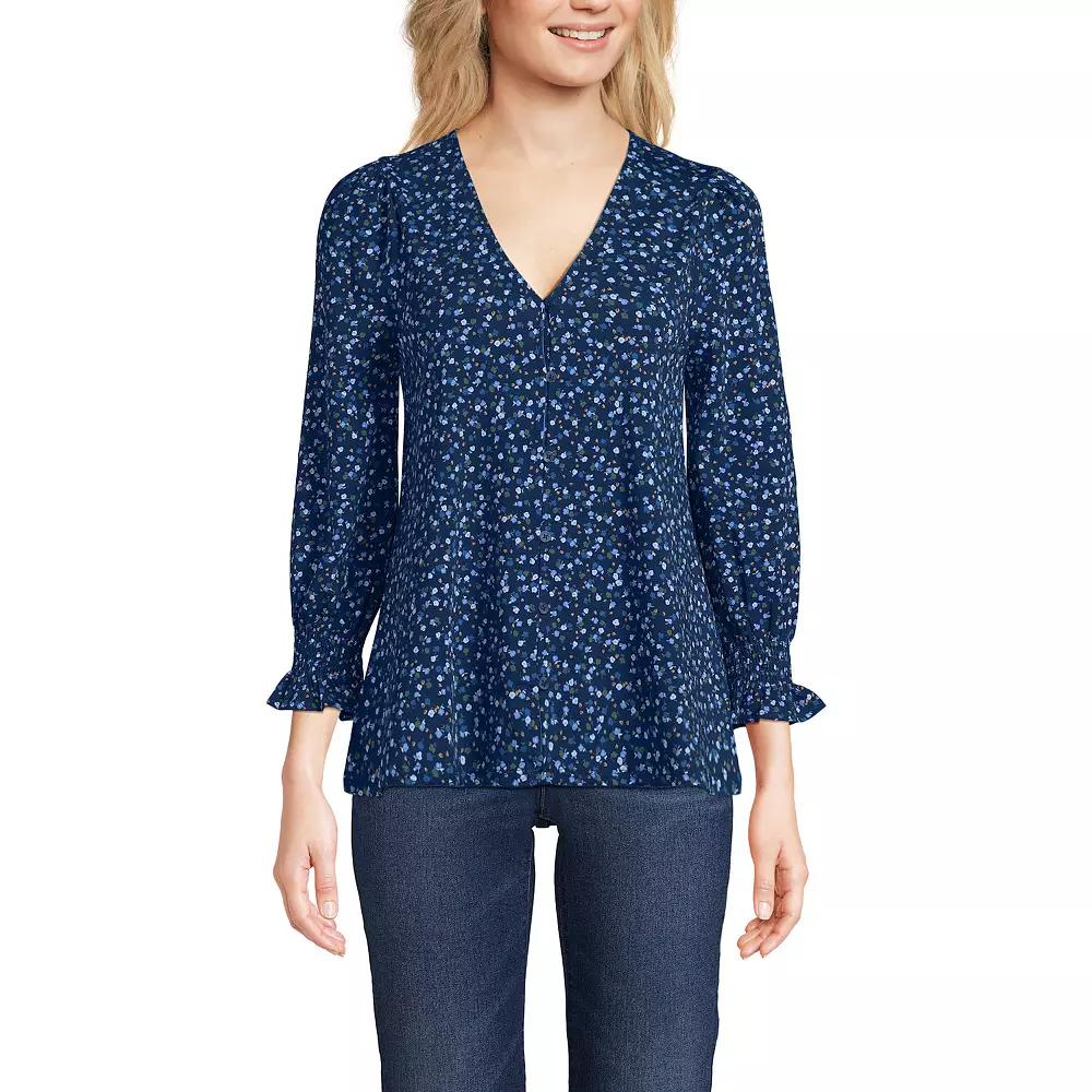 Women's Lands' End 3/4 Sleeve Lightweight Jersey Button Front Top,  Product Image