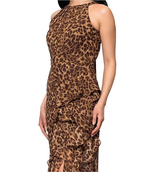 Betsy & Adam Halter Neck Leopard Print Maxi Dress Product Image