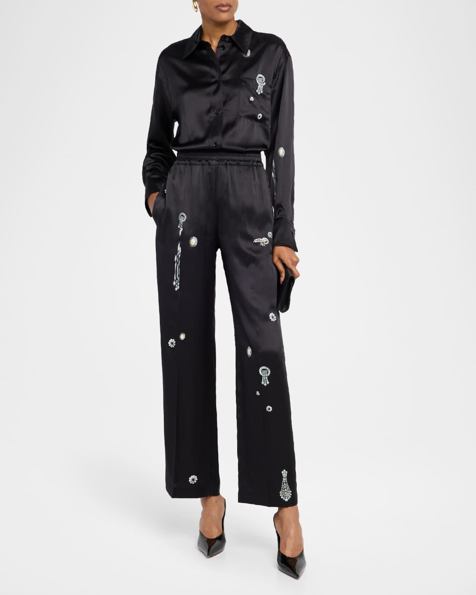 Crystal-Print Silk Straight-Leg Pajama Trousers Product Image