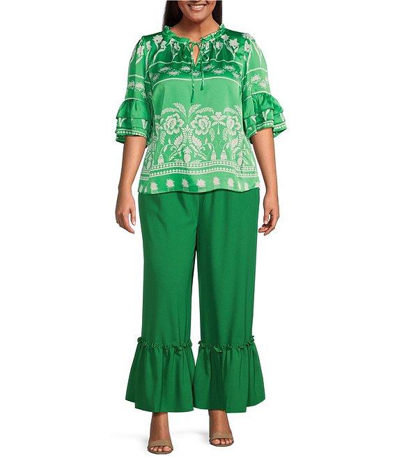 Sugarlips Plus Tropical Printed 3/4 Sleeve Satin Coordinating Top Product Image