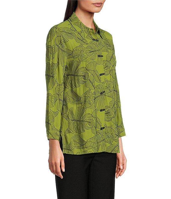 Ali Miles Woven Allover Floral Embroidered Point Collar 3/4 Sleeve Button Front Tunic Product Image