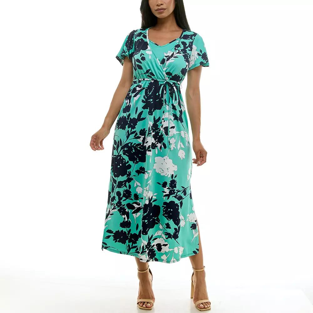 Women's Nina Leonard Flutter Sleeve Faux Undershirt Maxi Dress,  Product Image