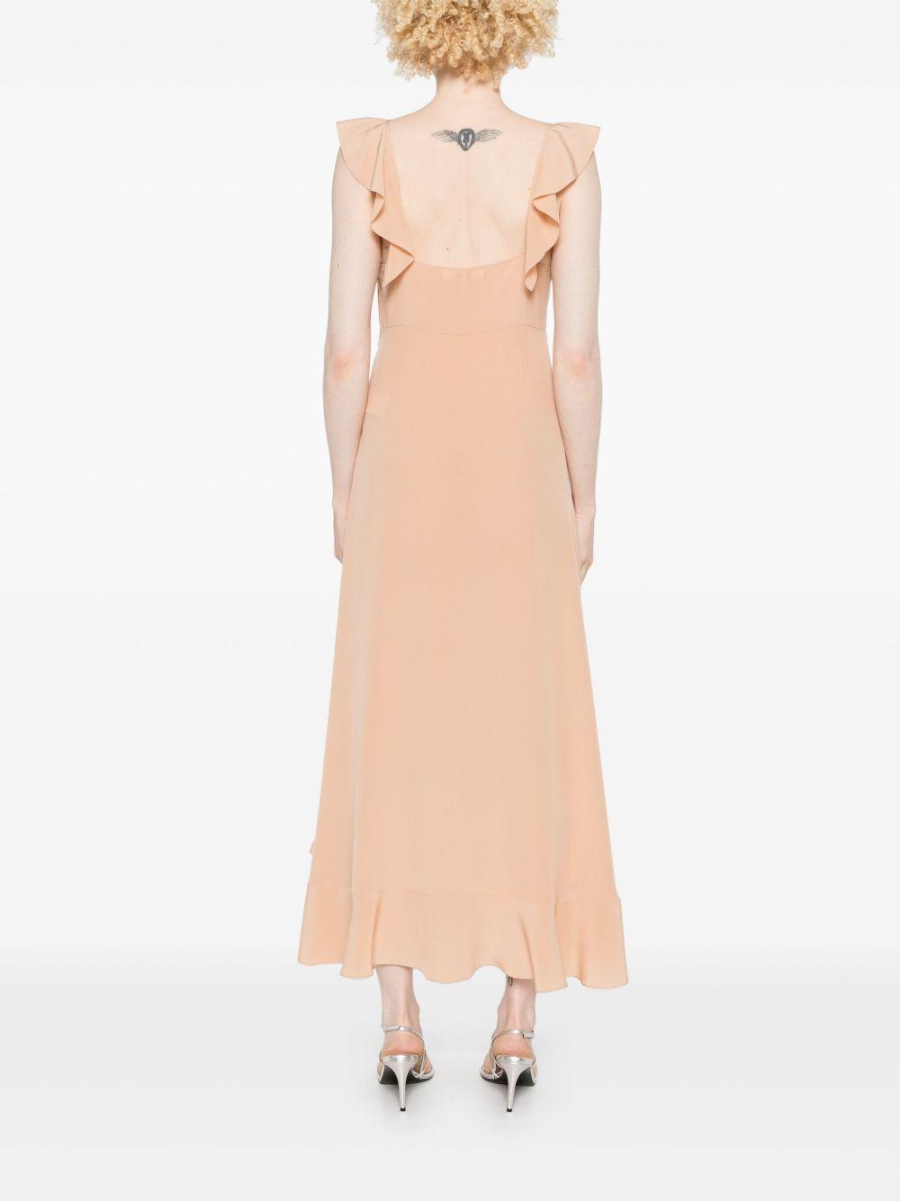 CHLOÉ Long Silk Dress With Flared Skirt And Ruffled Straps In Beige Product Image