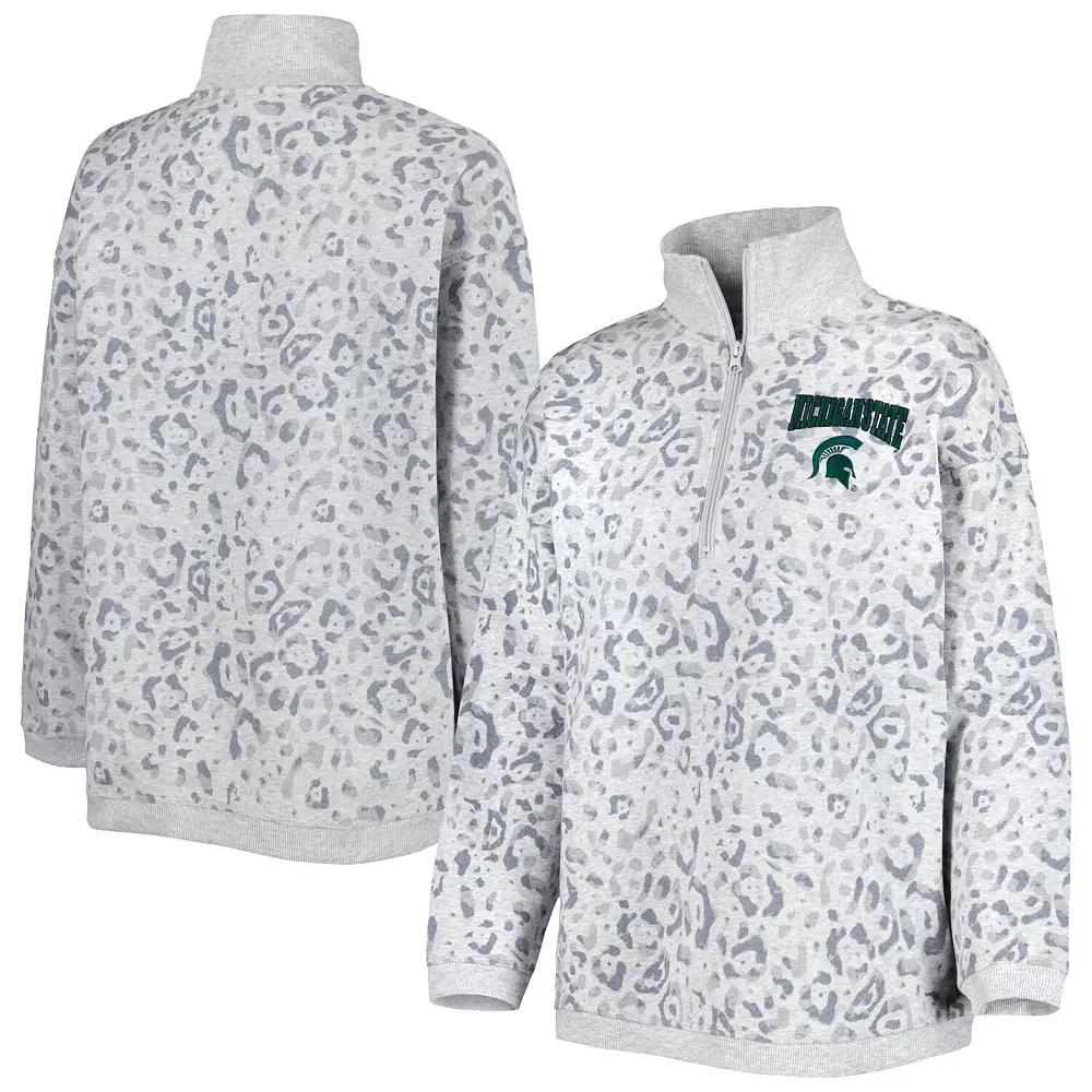 Women's Gameday Couture Heather Gray Michigan State Spartans Leopard Quarter-Zip Sweatshirt, Size: Small, Grey Product Image