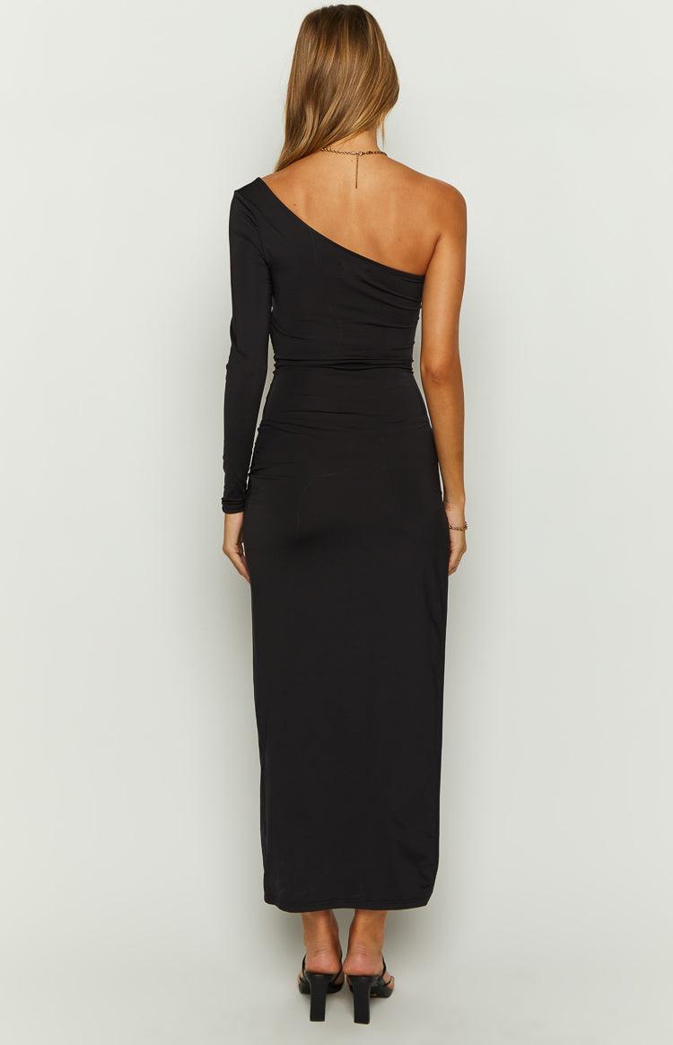 Maxine Black One Shoulder Midi Dress Product Image