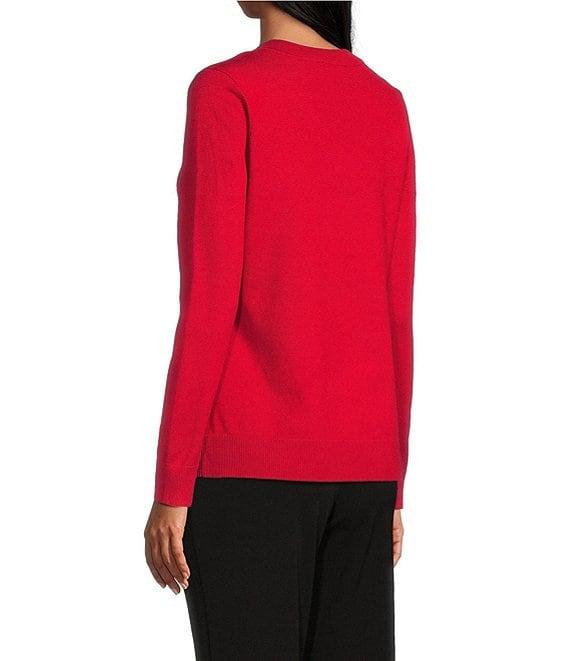Investments Petite Size Solid Long Sleeve V-Neck Pullover Top Product Image