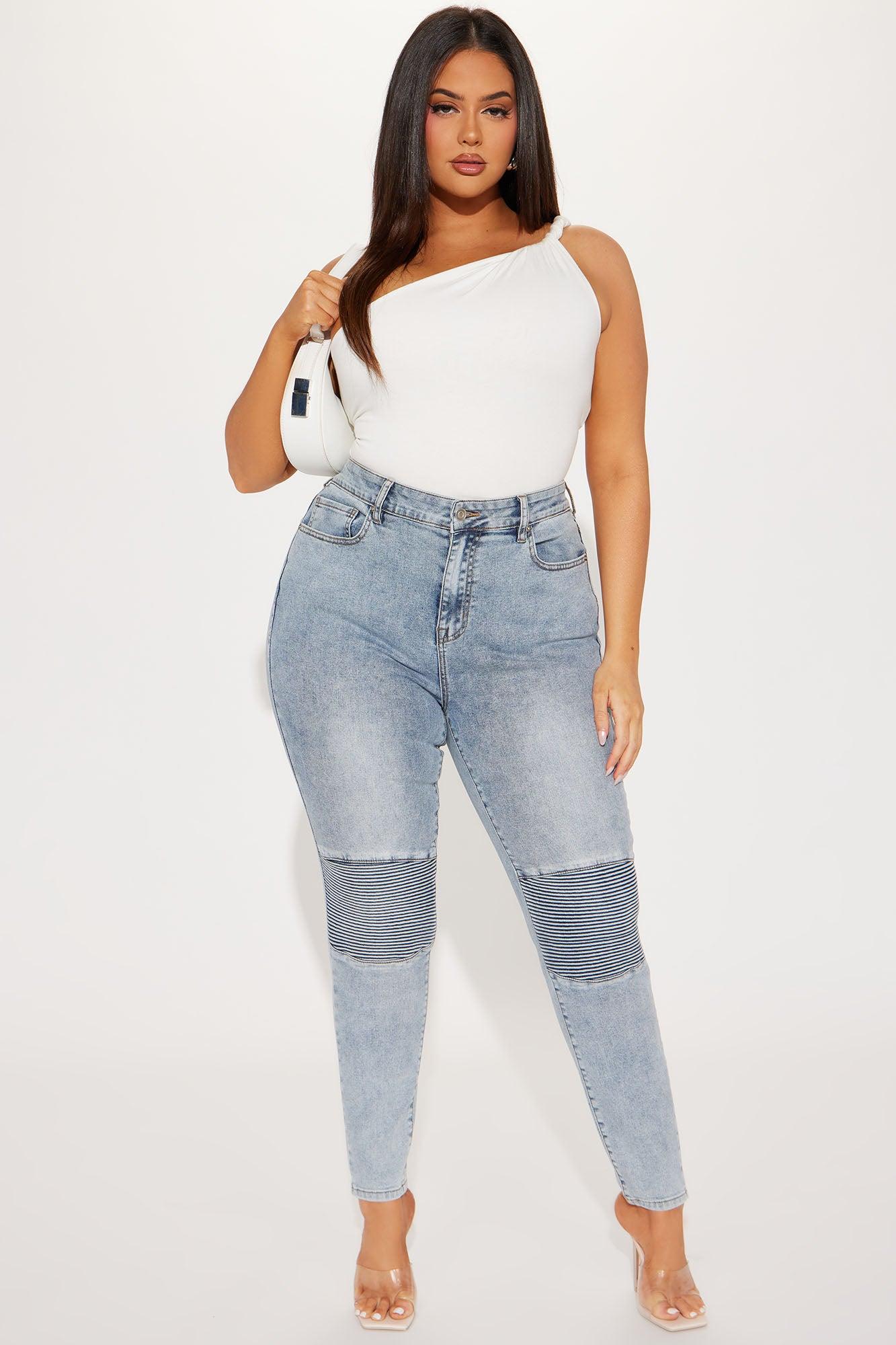 Make It Make Sense Stretch Moto Skinny Jeans - Light Wash Product Image