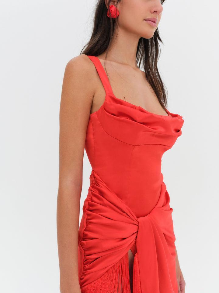 Anisa Fringe Midi Dress — Red Product Image