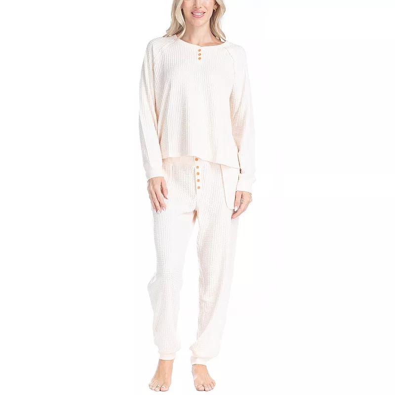 Women's Ocean Pacific® Waffle Knit Pajama Top & Pajama Bottoms Set, Size: Medium, Beige Product Image