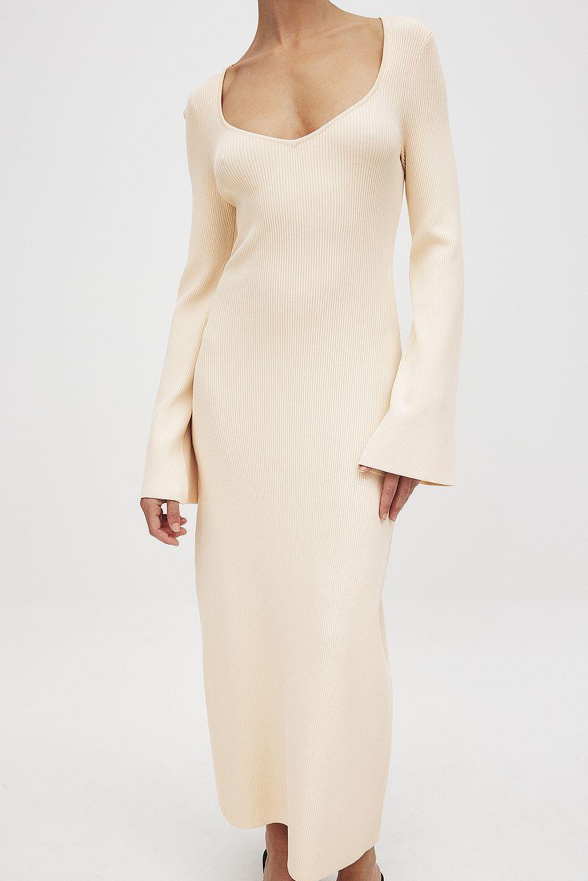 Fine Knitted Trumpet Sleeve Midi Dress Product Image