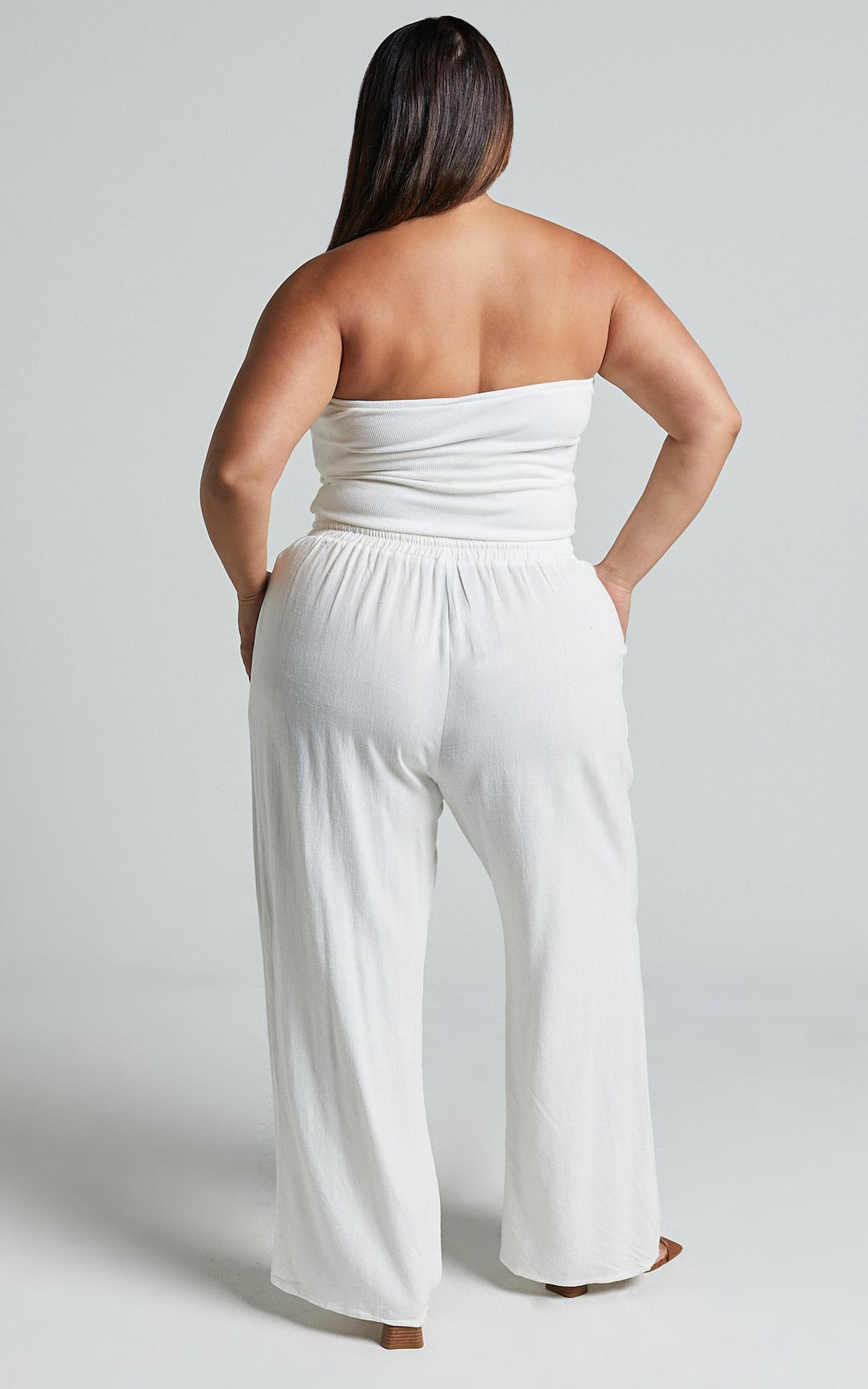 Kala Pants - Mid Waisted Relaxed Elastic Waist Pants in White Product Image