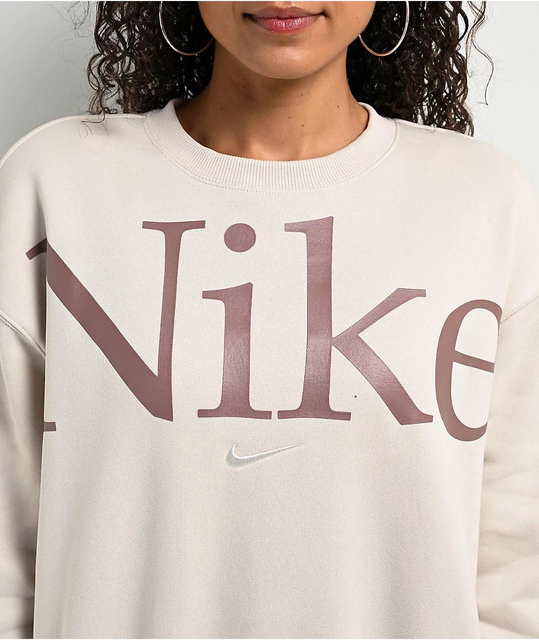 Nike Sportswear Phoenix Fleece Oversize Logo Light Orewood Crewneck Sweatshirt Product Image