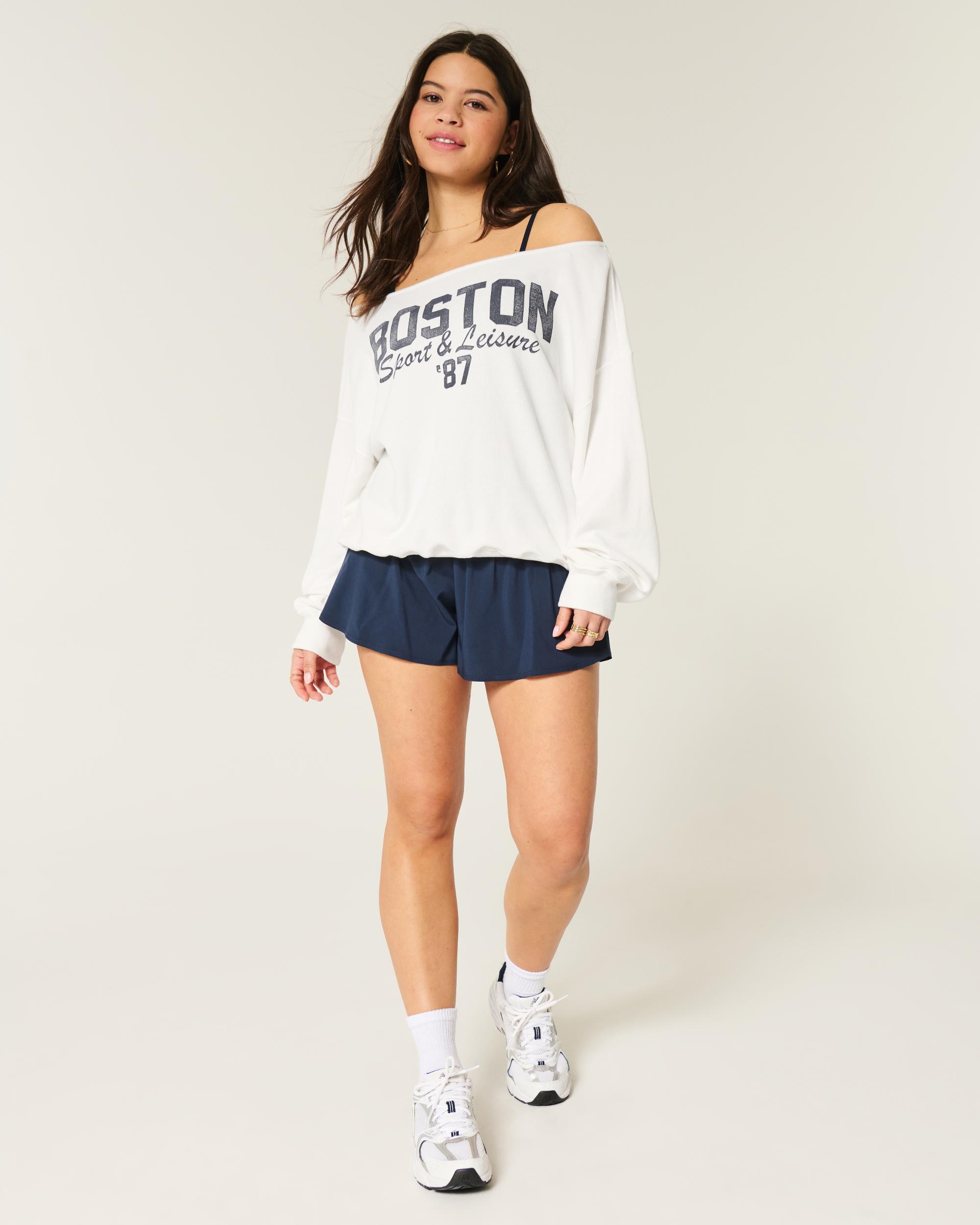 Easy Off-the-Shoulder Boston Sports Graphic Sweatshirt Product Image