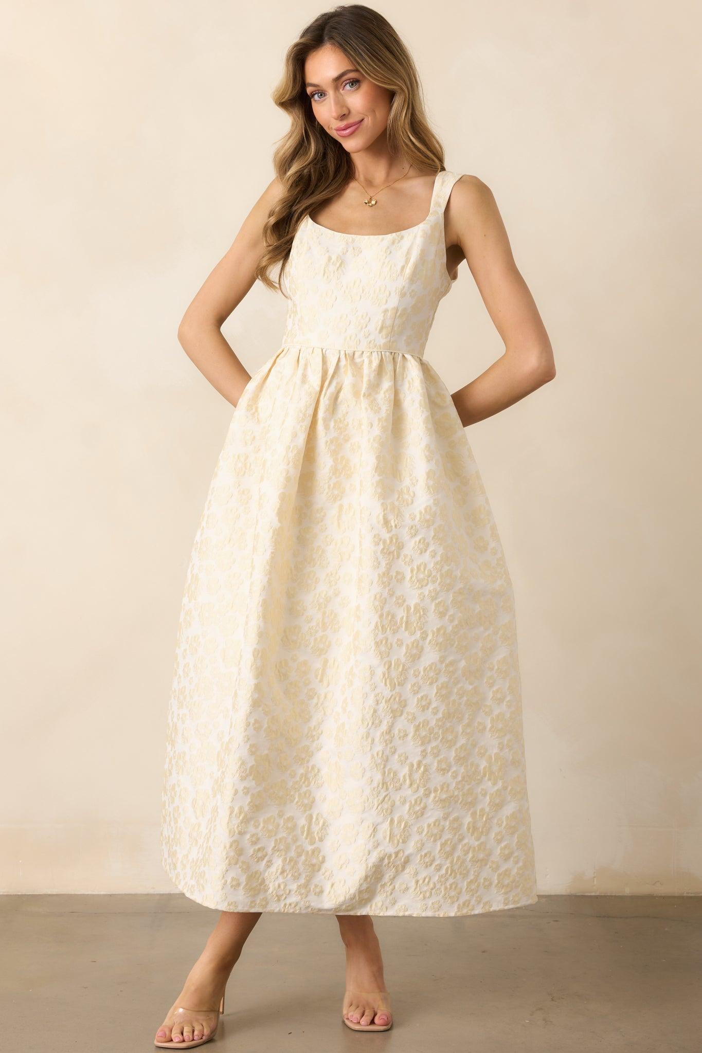 Full Dance Card Butter Yellow Floral Jacquard Maxi Dress Product Image