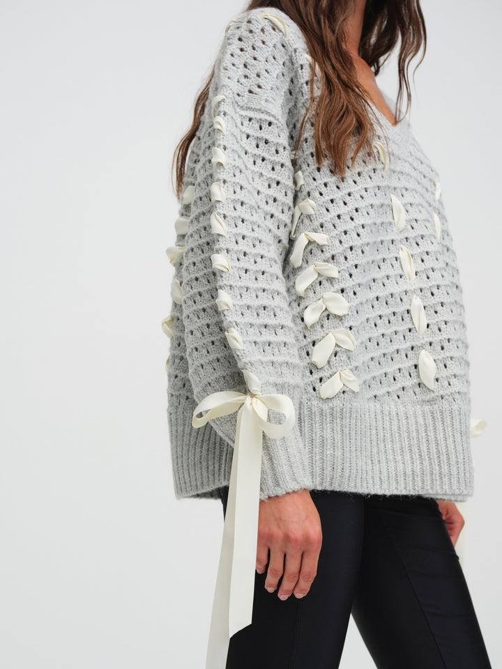 Liberty V Neck Sweater — Grey Product Image