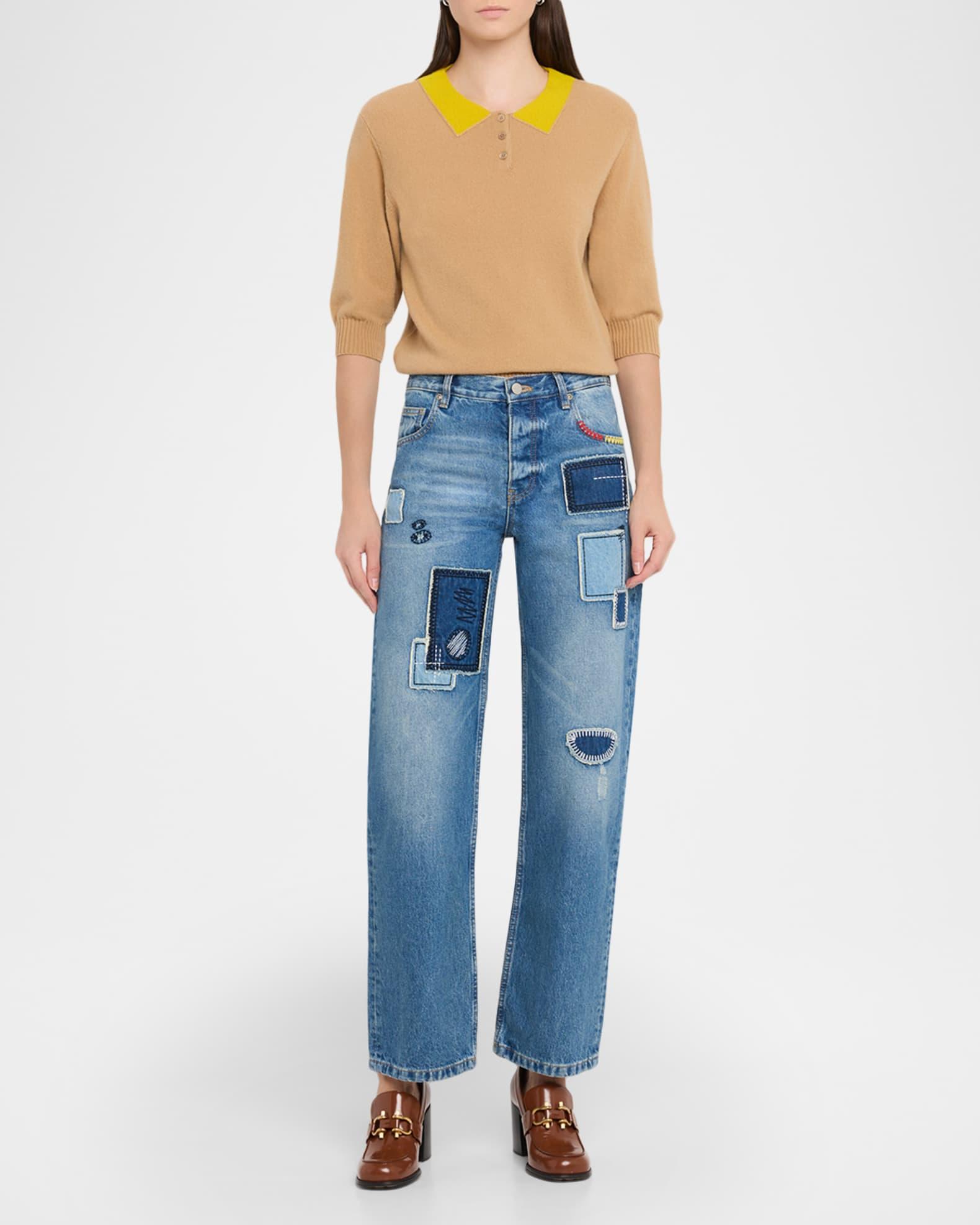 Straight-Leg Patchwork Jeans Product Image