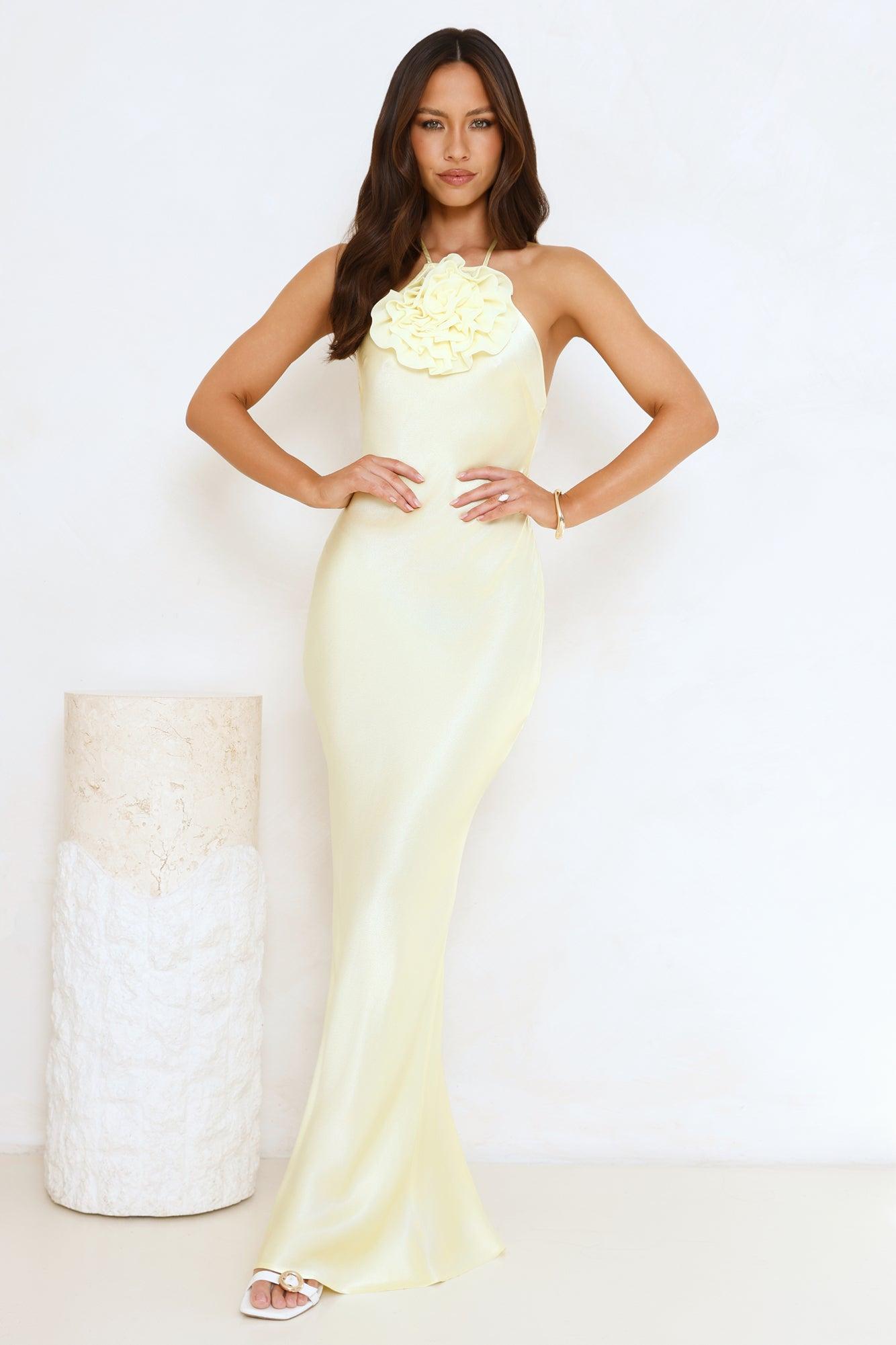 Piazza Nights Satin Maxi Dress Yellow Product Image