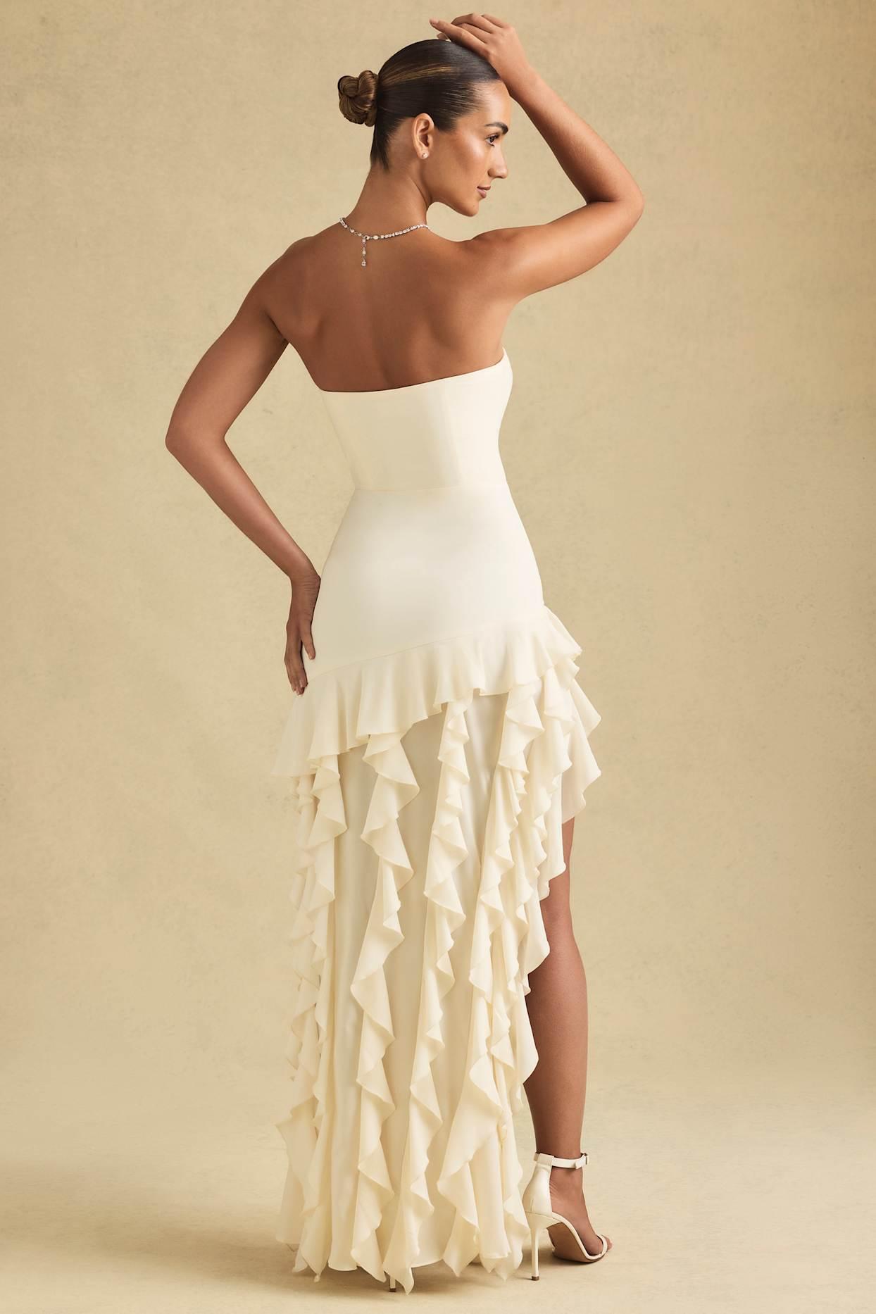 Ruffle-Trim Strapless Gown in Ivory Product Image