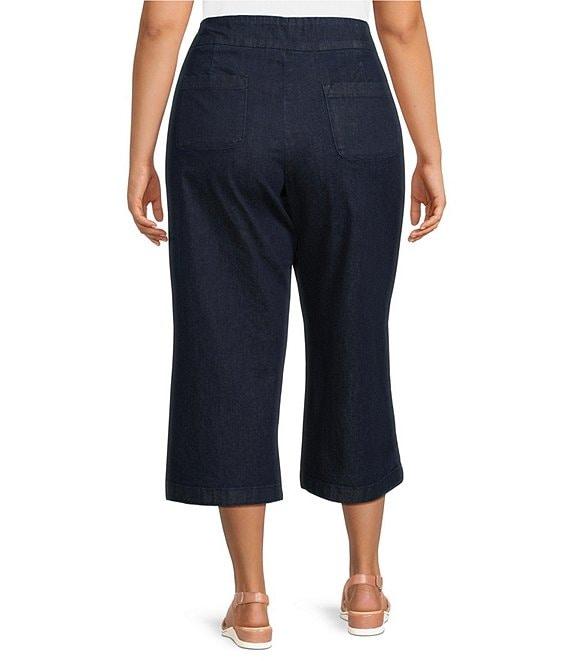 Allison Daley Plus Size Stretch Denim Elastic Waist Pull-On Wide Leg Crop Pants Product Image