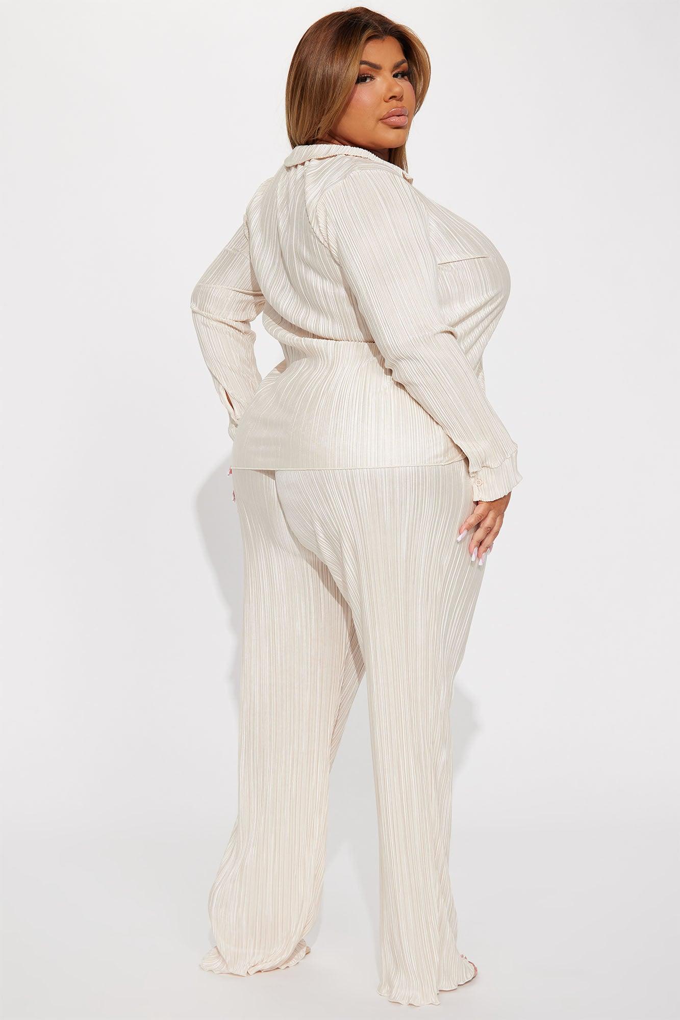 Pick Me Plisse Pant Set - Cream Product Image