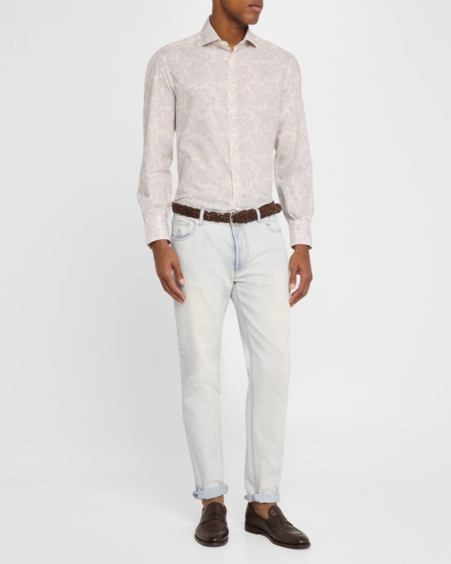 Men's Cotton Paisley Casual Button-Down Shirt Product Image