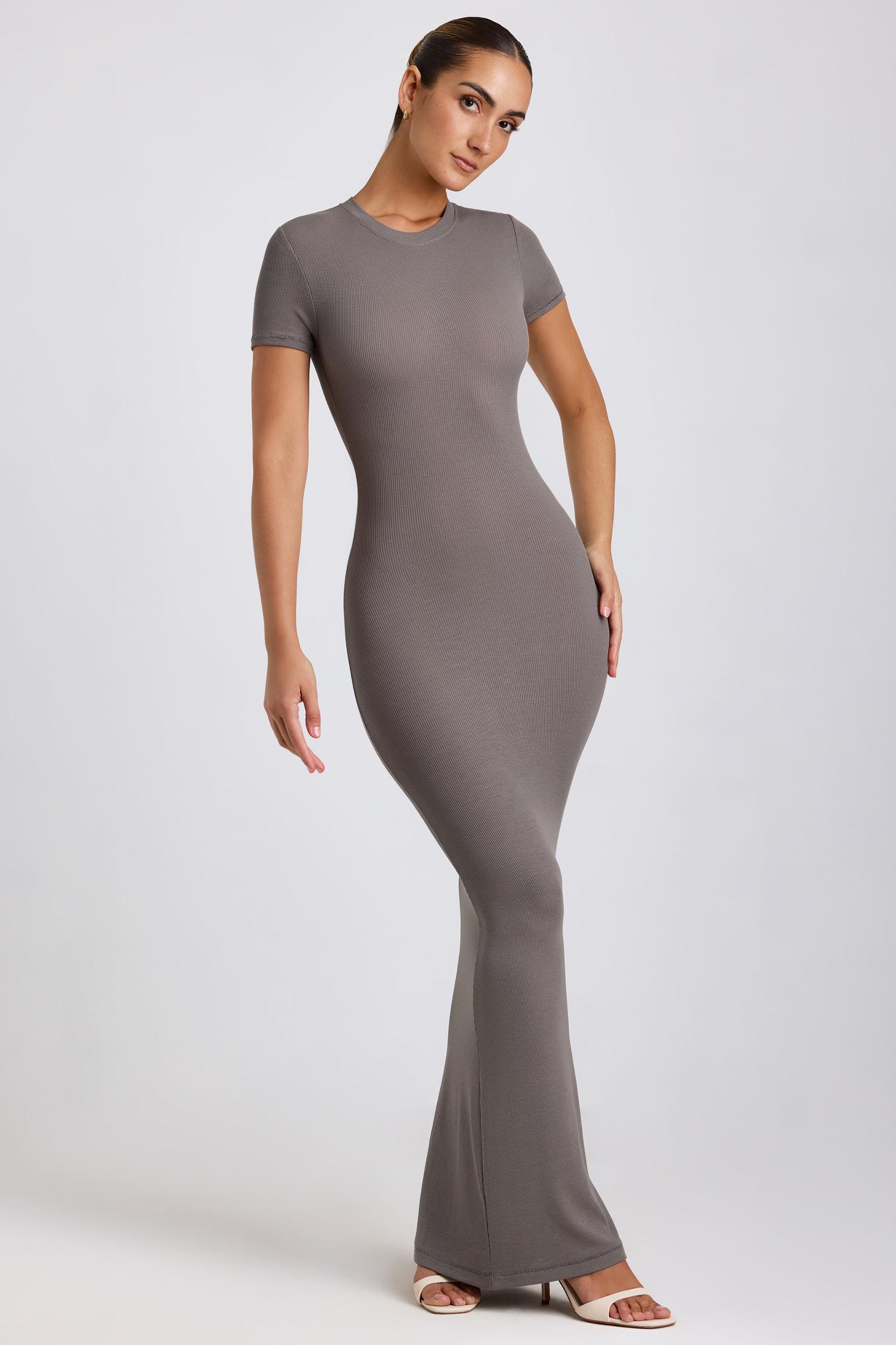 Ribbed Modal Maxi Dress in Grey Product Image