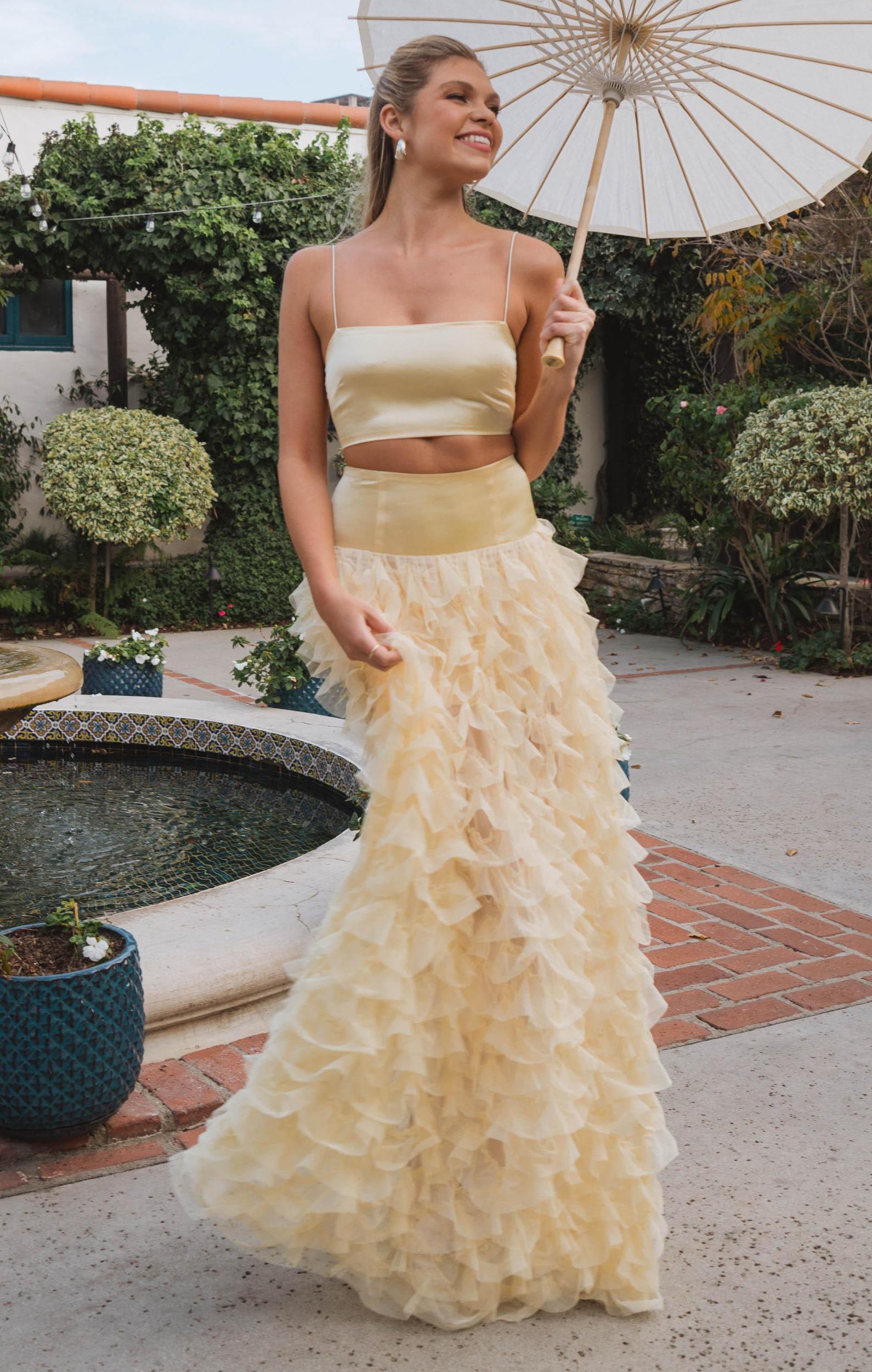 All Night Skort ~ Pale Yellow Luxe Satin Product Image