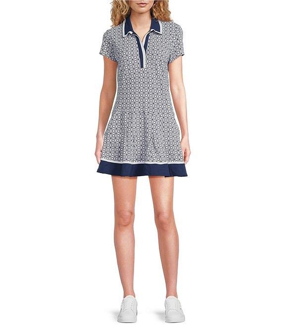 Lilly Pulitzer Jessamy Knit Resort Butterfly Print Collar V-Neck Short Sleeve Active Dress Product Image