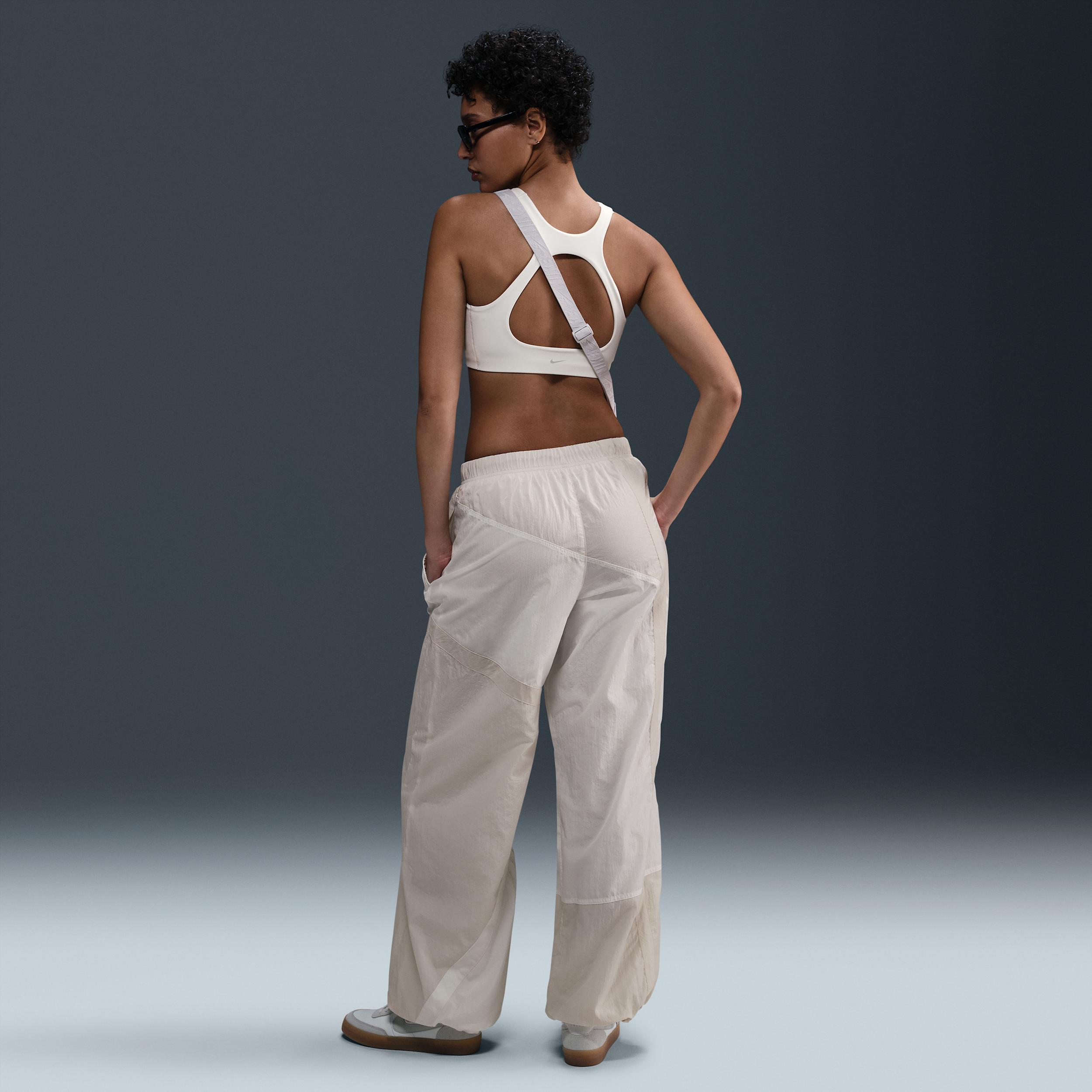 Nike Womens Sportswear Street Mid-Rise Loose Woven Open-Hem Pants in Sail/Light Orewood Brown/Light Orewood Brown Product Image