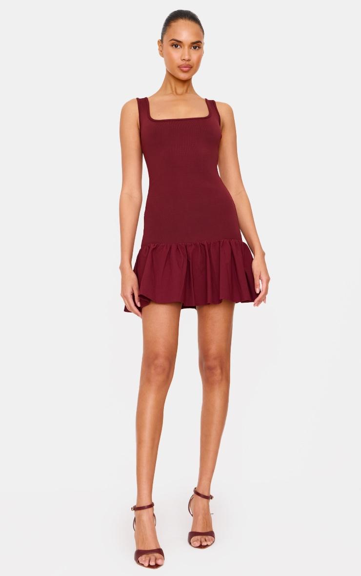 Burgundy Bandage Dropped Waist Mini Dress Product Image