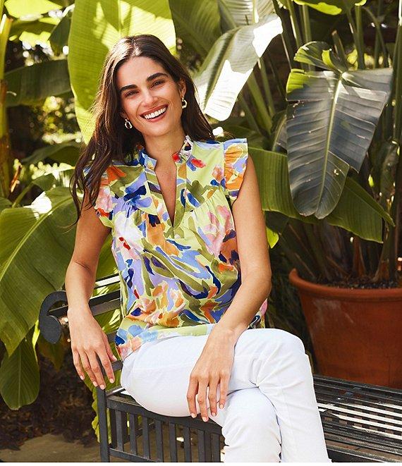 tyler boe Piper Floral Split Ruffle V-Neck Flutter Sleeve Top Product Image