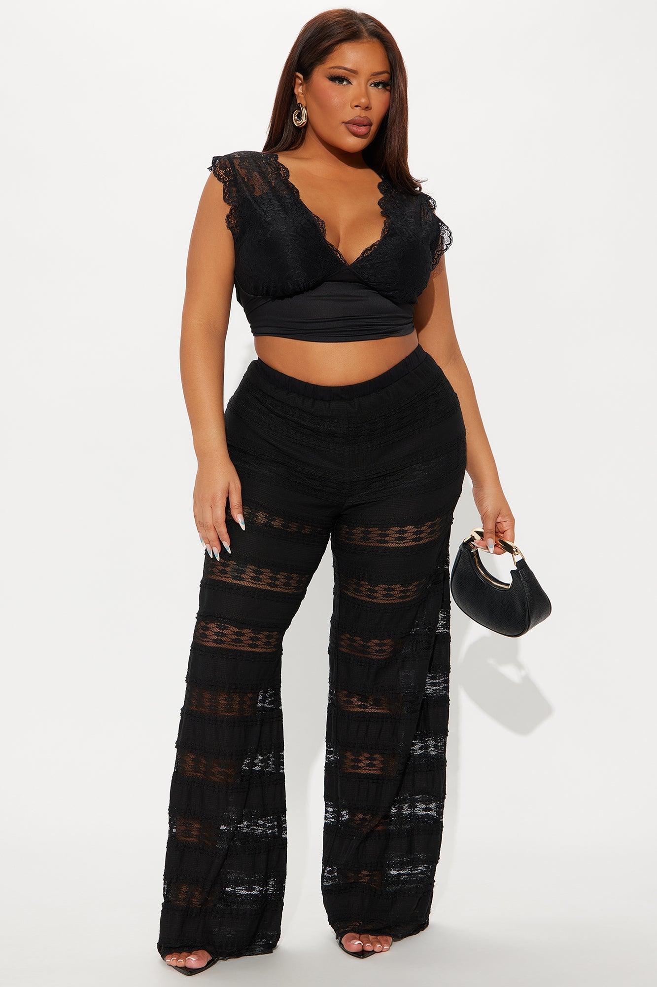 Draped In Lace Straight Leg Pant - Black Female Product Image