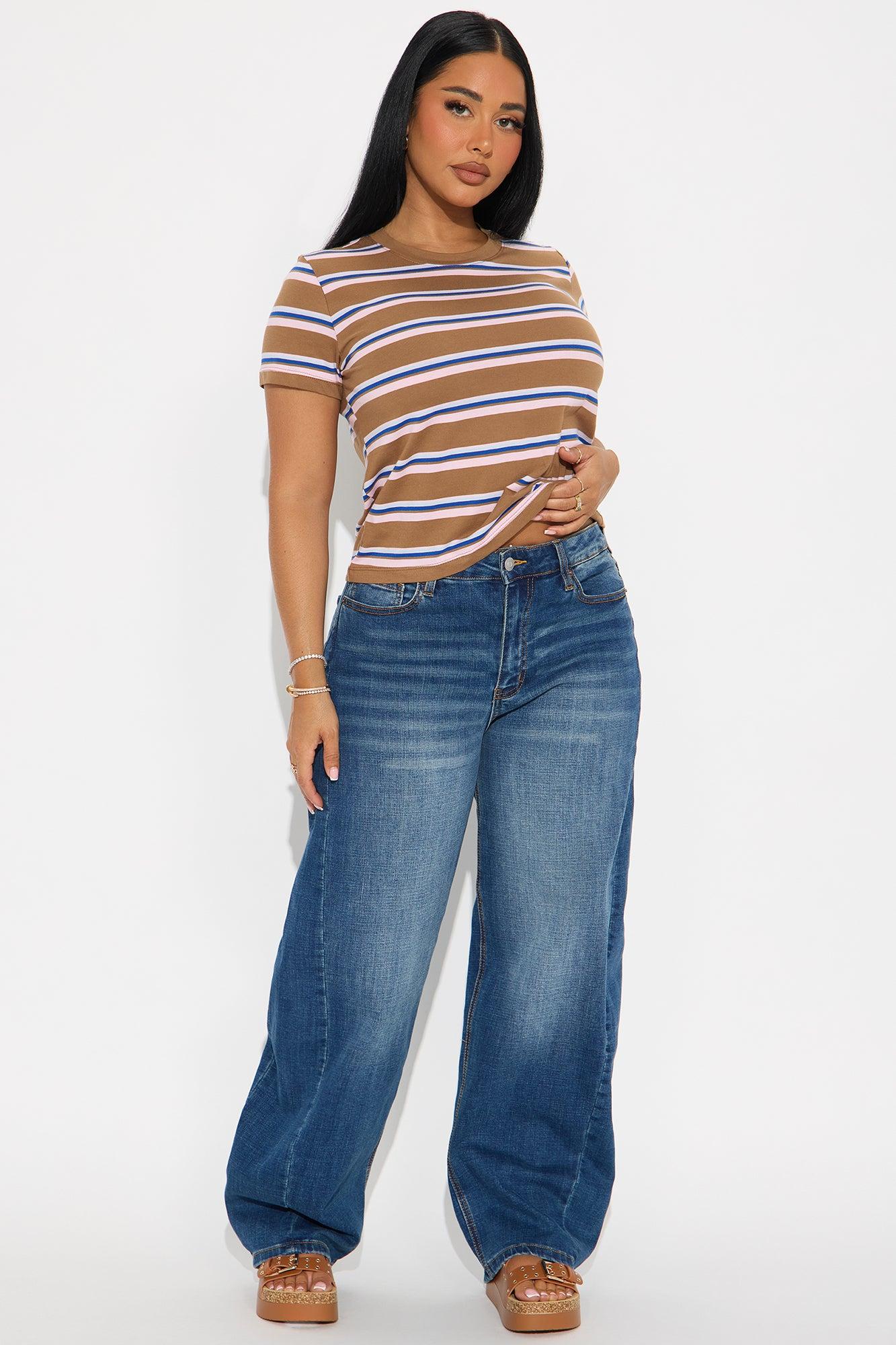 Weekend Fun Striped Top - Taupe/combo Product Image