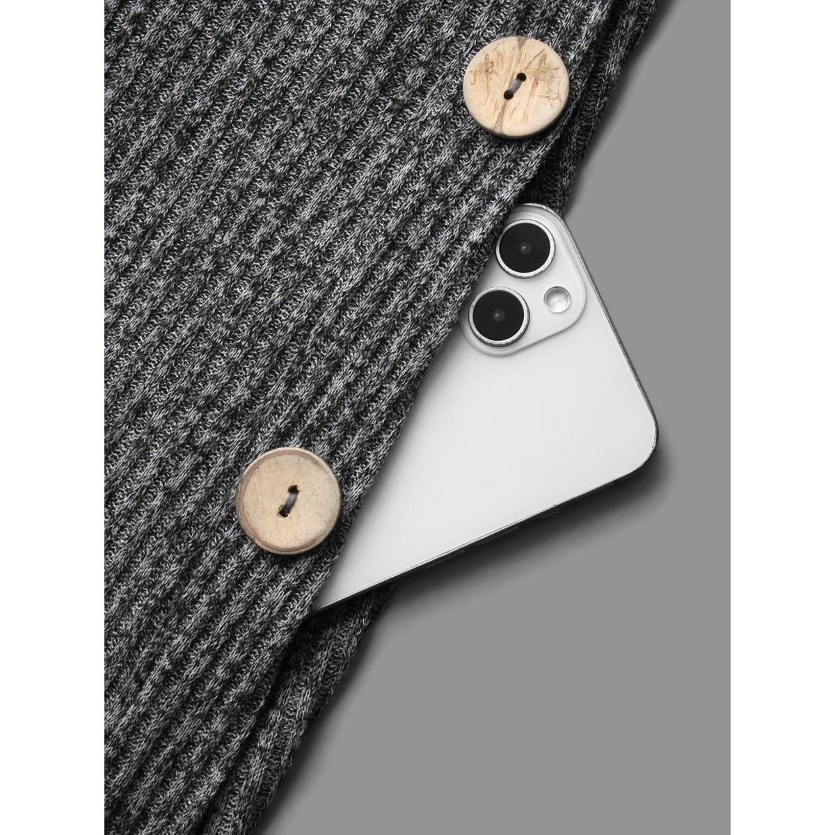 Plus Size Crew Neck HeatherRibbed Knit Dress DimGray Women Leisure Button Knit Dresses Bloomchic 28/5X Product Image