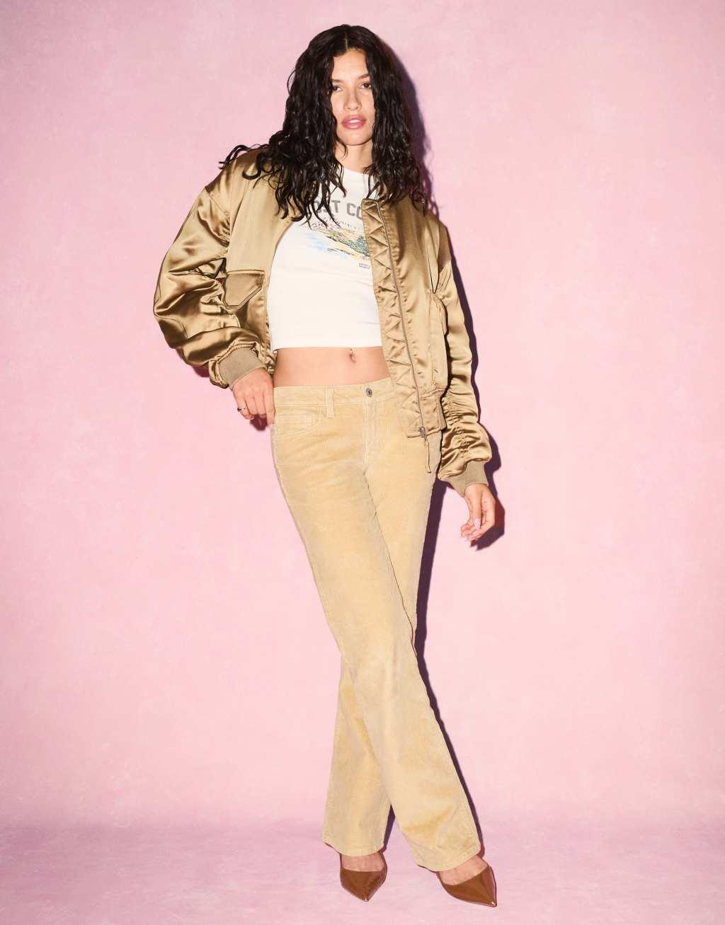 Levi's superlow boot cut cord jeans in beige Product Image