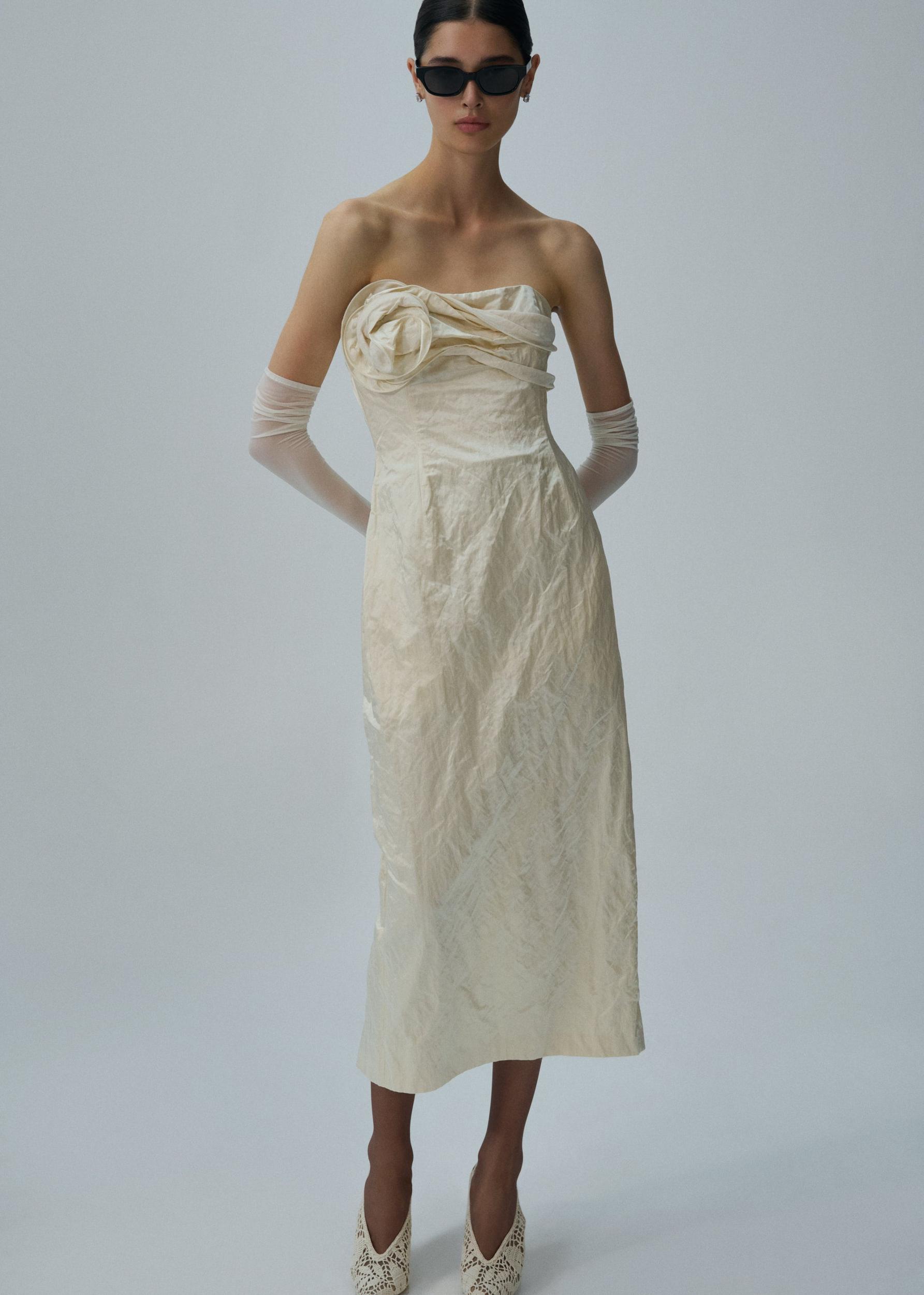 Strapless ruched dress in cream Product Image