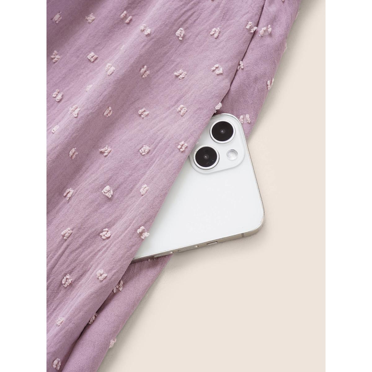 Polka Dot Shirred Plus Size Women Elegance Dress Plain Pocket Ruffle Sleeve Short Sleeve V Neck Pocket Dailywear Midi Dress BloomChic Product Image